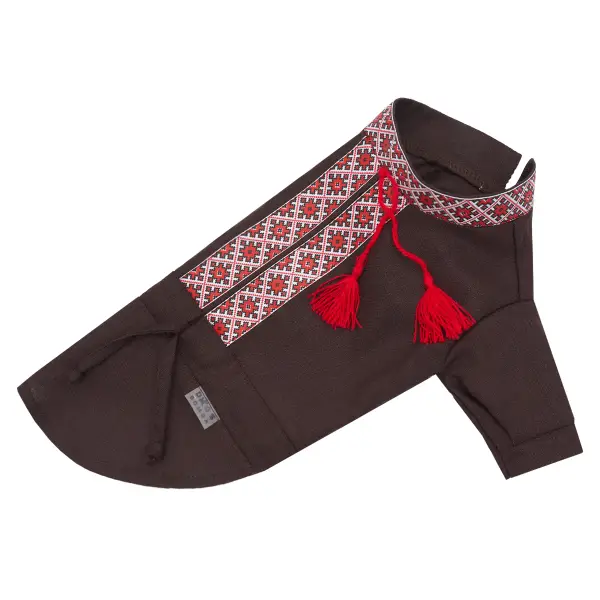 Вишиванка з китицями коричнева RUB-59